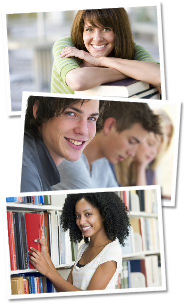 Three images of students or buildings at school